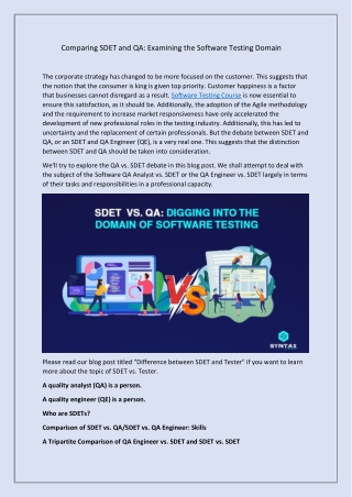 Comparing SDET and QA: Examining the Software Testing Domain