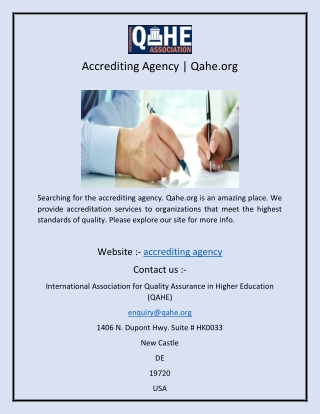 Accrediting Agency  Qahe.org