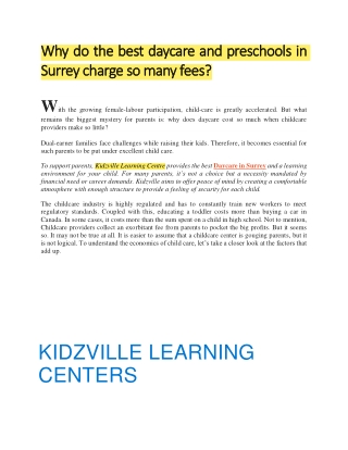 Why do the best daycare and preschools in Surrey charge so many fees?