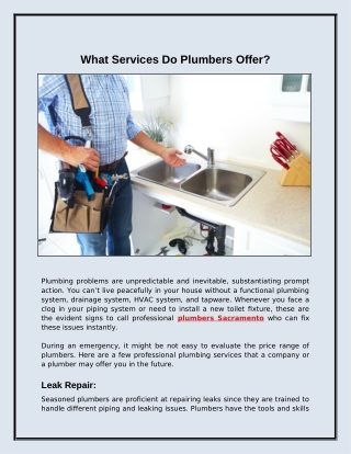 What Kinds of Services Do Plumbers Provide?