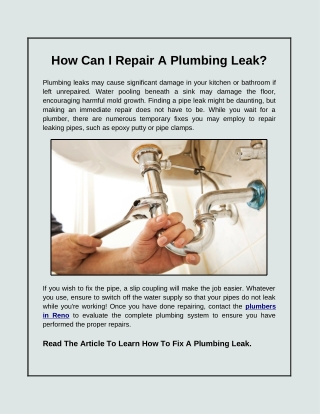 How Can I Repair A Plumbing Leak?