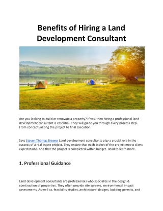 Benefits of Hiring a Land Development Consultant