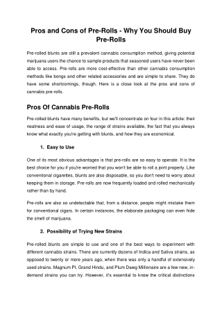 Why We Love Pre-Rolls - Pros and Cons