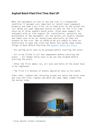 Asphalt Batch Plant First Time Start UP