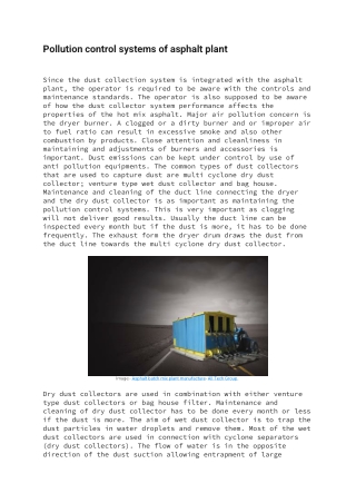 Pollution control systems of asphalt plant