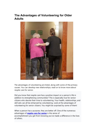 The Advantages of Volunteering for Older Adults