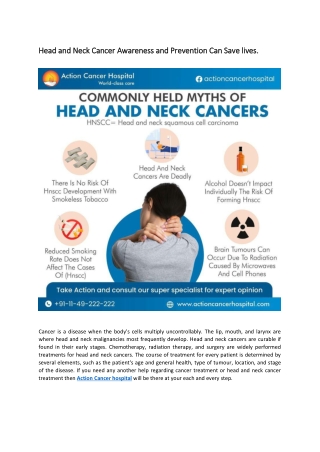 Head and Neck Cancer Awareness and Prevention Can Save lives.