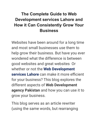 The Complete Guide to Web Development services Lahore and How it Can Consistently Grow Your Business