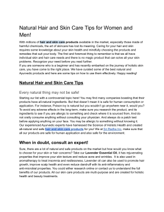 Natural Hair and Skin Care Tips for Women and Men