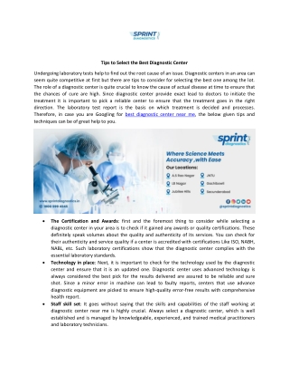 Tips to Select the Best Diagnostic Center