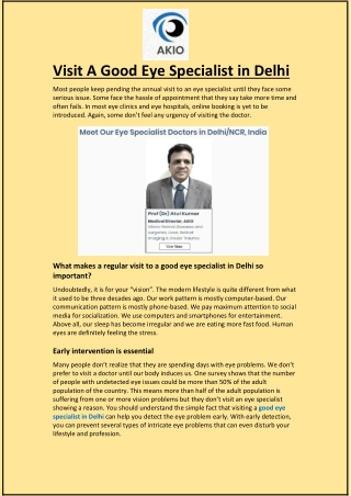 Visit A Good Eye Specialist in Delhi