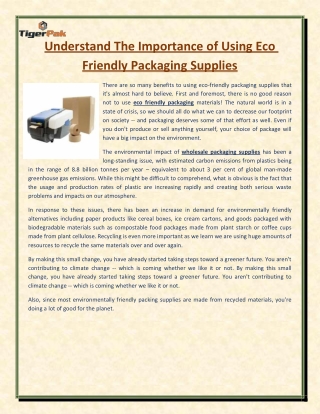 Understand The Importance of Using Eco Friendly Packaging Supplies