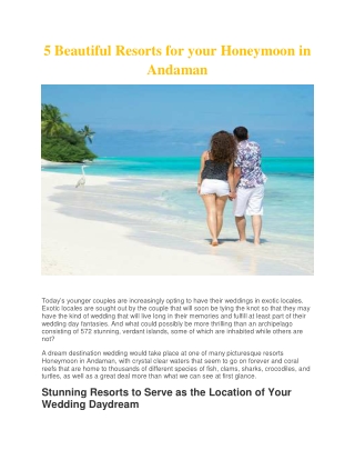 5 Beautiful Resorts for your Honeymoon in Andaman