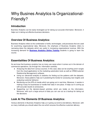 Why Business Analytics Is Organizational-Friendly