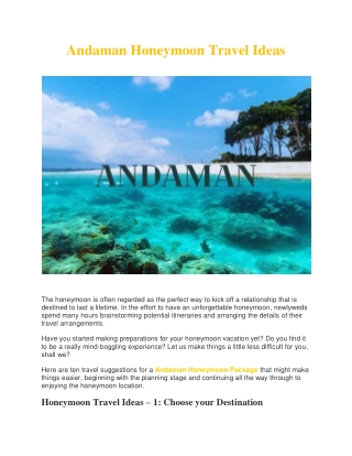 Andaman Honeymoon Travel Ideas