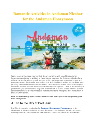 Romantic Activities In Andaman Nicobar For The Andaman Honeymoon
