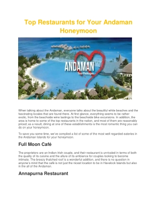 Top Restaurants for Your Andaman Honeymoon
