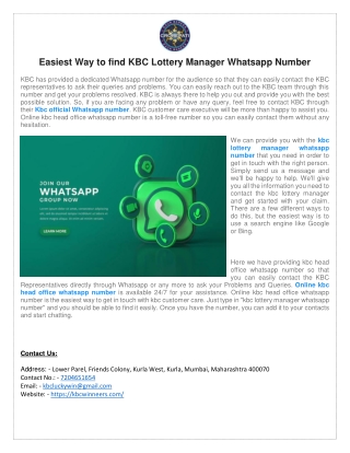Kbc official Whatsapp number