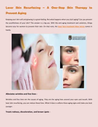 Laser Skin Resurfacing – A One-Stop Skin Therapy to Prevent Aging