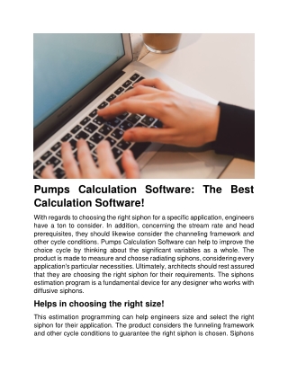 Pumps Calculation Software The Best Calculation Software