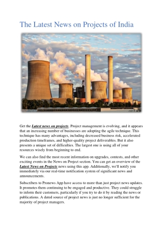 The Latest News on Projects of India