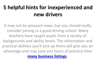 5 helpful hints for inexperienced and new drivers