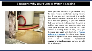 3 Reasons Why Your Furnace Water is Leaking