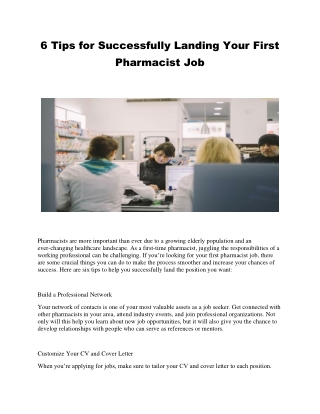 6 Tips for Successfully Landing Your First Pharmacist Job