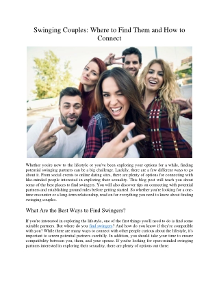 Swinging Couples: Where to Find Them and How to Connect