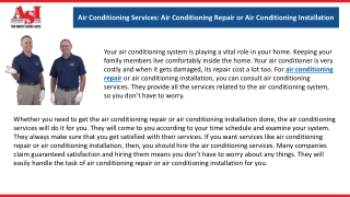 Air Conditioning Services Air Conditioning Repair or Air Conditioning Installation