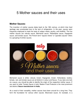 MFP -  5 Mother sauces and their uses