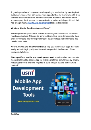Mobile App Development Tools with Its Key Features