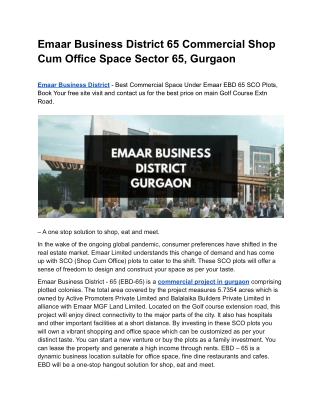 Emaar Business District 65 Commercial Shop Cum Office Space Sector 65, Gurgaon
