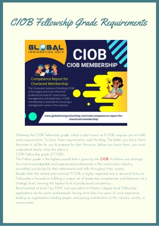 CIOB Fellowship Grade Requirements