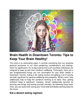 Brain Health in Downtown Toronto  Tips to Keep Your Brain Healthy