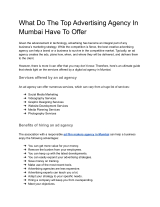 What do the Top Advertising Agency in Mumbai have to Offer