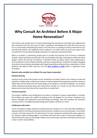 Why Consult An Architect Before A Major Home Renovation