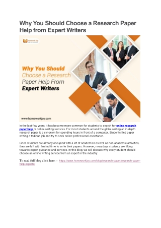Why You Should Choose a Research Paper Help from Expert Writers