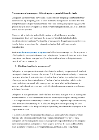 5 key reasons why managers fail to delegate responsibilities effectively