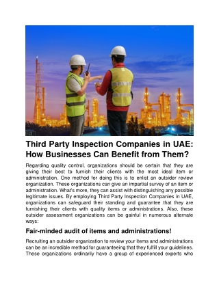 Third Party Inspection Companies in UAE  How Businesses Can Benefit from Them