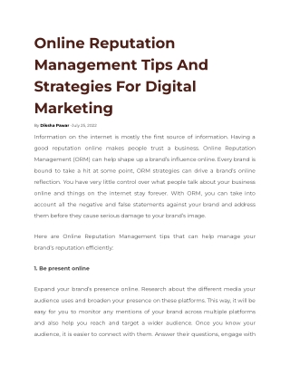 Online Reputation Management Tips And Strategies For Digital Marketing