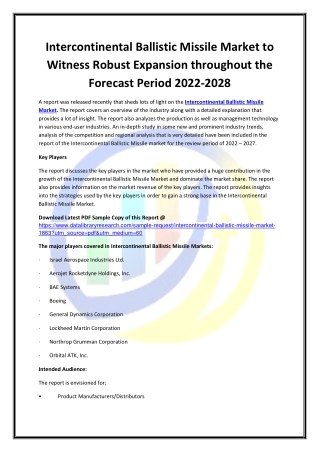 Global Intercontinental Ballistic Missile Market Opportunities and Forecast 2020