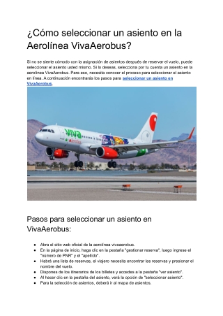 ¿Cómo seleccionar un asiento en la Aerolínea VivaAerobus