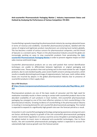 Anti-counterfeit Pharmaceuticals Packaging Market | Industry Improvement Status