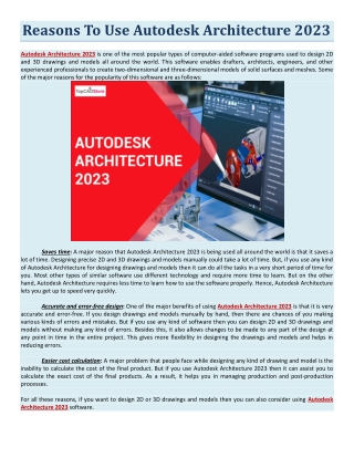 Reasons To Use Autodesk Architecture 2023
