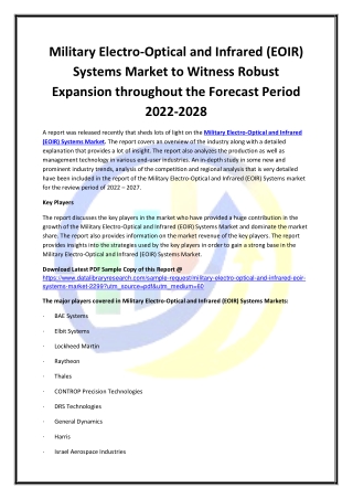 Global Military Electro-Optical and Infrared (EOIR) Systems Market Opportunities