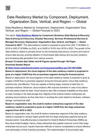 Data Resiliency Market by Component, Deployment, Organization Size, Vertical,