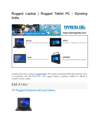 Rugged Laptop _ Rugged Tablet PC - Dynalog India