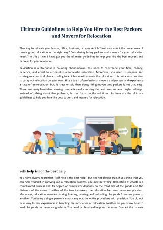 Ultimate Guidelines to Help You Hire the Best Packers and Movers for Relocation