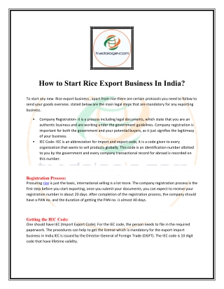 How to Start Rice Export Business In India